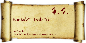 Hankó Iván névjegykártya